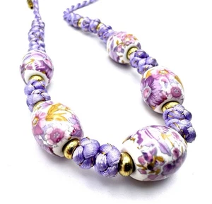 Grobe handbemalte florale Keramik Perlen Halskette 24 Zoll - Bild 1 von 7