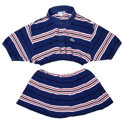 Top corto y falda vintage rediseñados Lacoste CONJUNTO COORD AZUL MARINO a rayas para mujer XS Foto 1 de 4