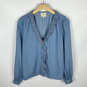 Luxury Sezane Rosine Chambray Long Sleeve Blouse Shirt Size 38 Light Blue Ladies - Picture 1 of 15