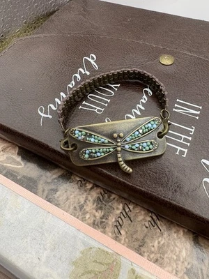 "Brazalete Libélula Hecho a Mano Boho Turquesa Cuentas Metal Ajuste 7 1/8"" Cottagecore" Foto 1 de 4