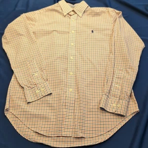 Ralph Lauren Shirt Mens Polo Checkered Blue & Orange Medium Oxford Classic Fit - Picture 1 of 12