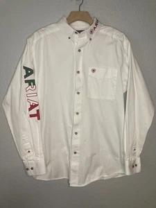 Ariat Mens Shirt M White Team Logo Mexico Long Sleeve Button Down Spell Out Logo - Bild 1 von 12