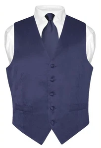 Biagio Men's SILK Dress Vest & NeckTie Solid NAVY BLUE Color Neck Tie Set 2XL - Picture 1 of 4