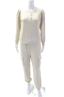 Monrow Mujer Henley Sudadera Beige Botón Cuello Redondo Manga Larga Talla XS Foto 1 de 4