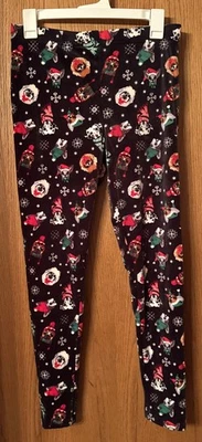 Junior Womens Size Large 11-13 Black Velour Puppy Dog Christmas Leggings  - Image 1 of 4