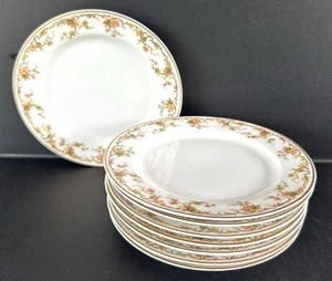 Haviland Limoges Brotteller 6 1/8" 8er Set Schleiger 533 rosa grüne Blätter - Bild 1 von 7