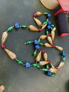 Vintage Czech Mercury Glass Beaded Christmas Garland 68" Gold Blue Green-READ - Picture 1 of 8