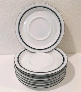 Set 7 piatti tazze piattini tè caffè bordo bianco blu Dansk Bistro Portugal 7,25" - Foto 1 di 8