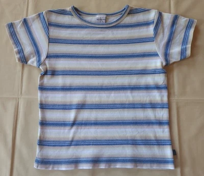 Camiseta Top Calvin Klein Azul Denim Beige Rayas Manga Corta Lavado Claro Talla L Foto 1 de 4
