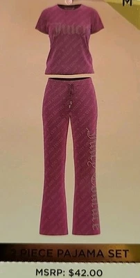 Juicy Couture 2 piezas Tachonado Terciopelo Manga Corta Dormir Ropa de Salón Rosa Baya Nuevo con Etiquetas Foto 1 de 4