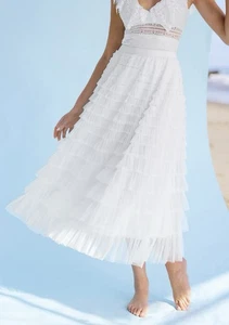 Cupshe X Madison Honeymoon Tiered White Midi Skirt wedding Bridal Womens Large - Picture 1 of 5