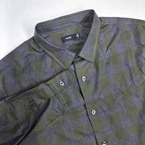 VINCE Mens Green Gray Check Button Up Shirt Medium M Long Sleeve Lightweight - Picture 1 of 6