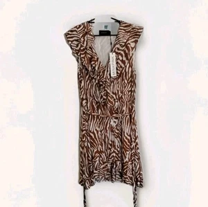 Mink Pink Young & Wild Midi Dress Brown Zebra Pattern Size L BNWT RRP $110 - Picture 1 of 24