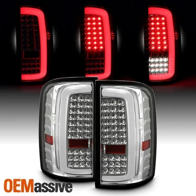 For 14-18 GMC Sierra 1500 15-19 2500HD/3500HD Full LED C-Tube Chrome Tail Lights - Image 1 of 4