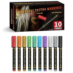 Temporary Tattoo Markers for Skin 10 Body M arkers for Kids and Adults Tatto - Picture 1 of 11