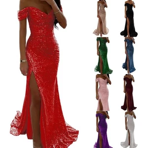 Elegant and Sexy Sequined Maxi Dress for Evening Parties V Neck Split Design - Picture 1 of 20