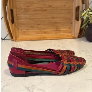 Huarache vintage Pronostici rosa verde marrone pelle intrecciata taglia 8,5 - Foto 1 di 8