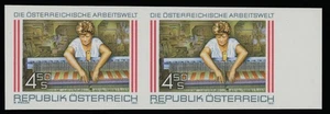 1991 AUSTRIA TEXTILE WORKER , 4.5S RIGHT MARGIN HORIZ. IMPERF PAIR, NH, SC.#1379 - Picture 1 of 2