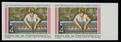 1991 AUSTRIA TEXTILE WORKER , 4.5S RIGHT MARGIN HORIZ. IMPERF PAIR, NH, SC.#1379 - Image 1 of 2