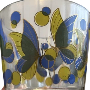 Vintage Fred Press Eiskübel Schmetterlinge Punkte blau gold MCM Barware 5" LESEN - Bild 1 von 7