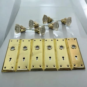 3 perillas de puerta antiguas de vidrio cristalino de 12 puntos vintage con placas traseras de latón. - Imagen 1 de 11
