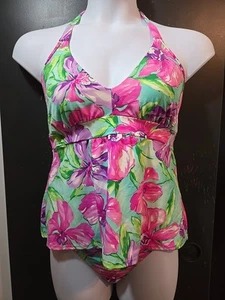 Vintage Venus Swimwear Tankini 90s Pink/purple Tropical Floral Mixed Size 12/14 - Picture 1 of 11