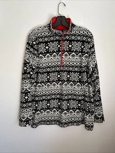 LANDS' END Women's XL  18 Long Sleeve 1/4 Zip Black White Snowflake Print Fleece - Picture 1 of 7