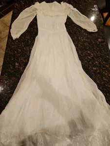 Vintage años 40? Vestido de novia 0 XS satinado tul tren manga larga - Imagen 1 de 15