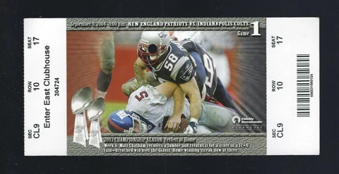 VINCE WILFORK DEBUT vs MANNING - 2004 NFL COLTS @ PATRIOTS FULL FOOTBALL TICKET Cover