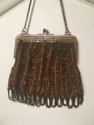 Oferta!!!!!Bolso de Mano Mujer Vintage Años 20 Color Bronce Usado Noche Con Cuentas Foto 1 de 4