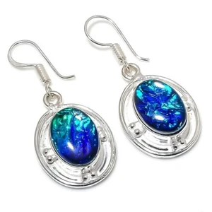 Triplet Opal Gemstone Handmade 925 Sterling Silver Jewelry Earring Size 1.4" - Picture 1 of 1