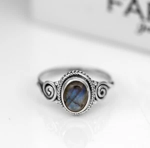 925 Sterlingsilber Damen oval geschnitten Labradorit Ring Edelstein Schmuck Geschenk - Bild 1 von 6