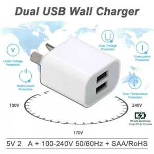Dual USB Charger Adapter 5V 2A Universal AU Plug Wall Socket Power Supply White - Picture 1 of 12