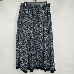 NWT Mix Nouveau Skirt Women’s Sz L Blue Floral Full Maxi Drawstring Boho Hippie - Picture 1 of 9