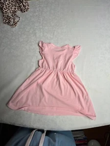 Baby Girl Jersey Dress 2-3 Years Pink Solid Cap Sleeve Flounce Trimmed Stretch - Picture 1 of 4