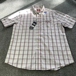 Antigua Texas A&M Shirt Mens XL Button Up Plaid Red White “New With One Flaw” - Picture 1 of 15