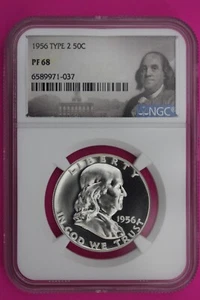 1956 T2 PF 68 Ben Franklin Half Dollar NGC Graded Certified Authentic Slab 483 - Picture 1 of 3