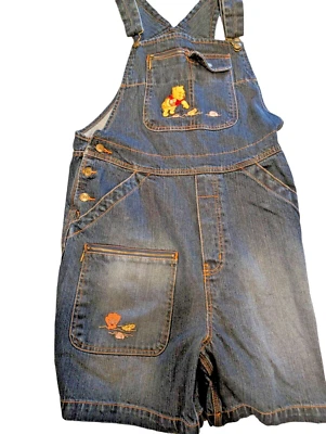 VTG Winnie Pooh Bib Overalls Womens Embroidered Blue Denim Romper 90s NWT Sz L - Image 1 of 4