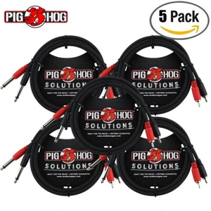 5-PACK Pig Hog PD-R1403 3FT RCA Male to 1/4" Mono Dual Plug Audio Cable - Picture 1 of 1