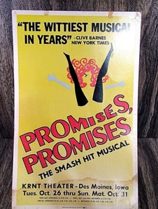 VTG 70's Promises, Promises Musical at KRNT Theater Des Moines Iowa Card Poster  - Picture 1 of 10