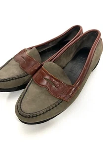 Mocasín Sebago Talla 6.5 Penny Mujer Cuero Verde Cosido a Mano Sin Cordones Planos - Imagen 1 de 10