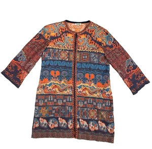 IVKO Woman Cardigan Long Sweater Coat M Geometric Maximalist Zip Colorful Boho - Picture 1 of 13