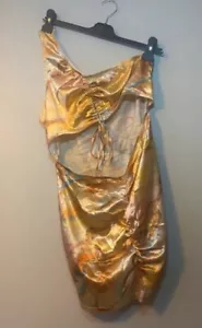 Pretty Little Thing Shape Marble One Shoulder Dress Size 14 Orange/yellow - Picture 1 of 6