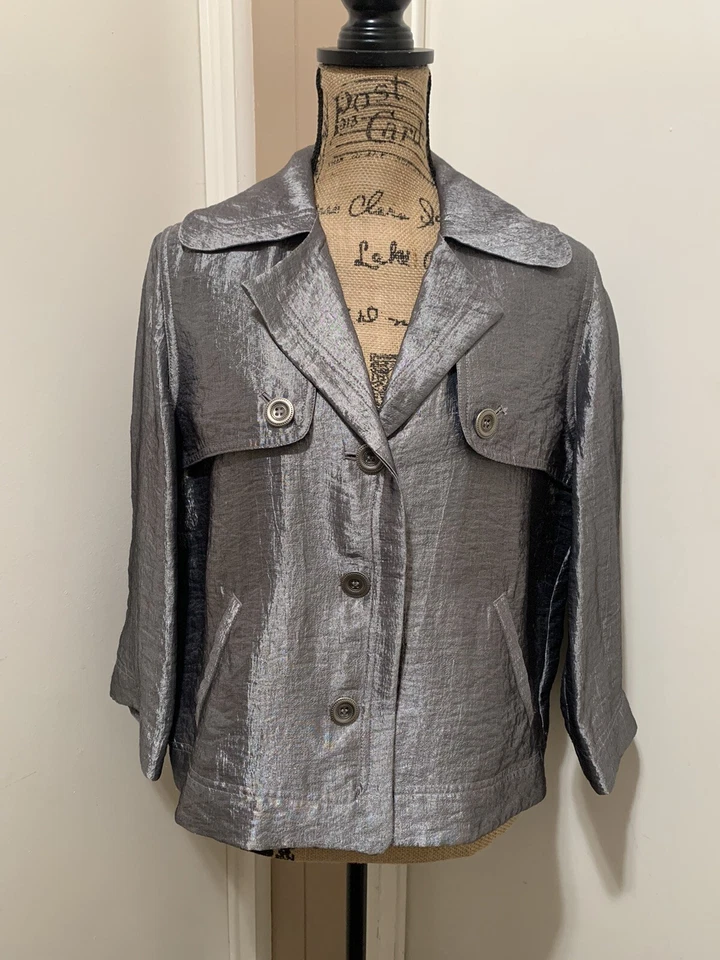 Ruby Rd. Blazer Metálico Plateado Manga 3/4 Botón Delantero Talla 8 Foto 1 de 4