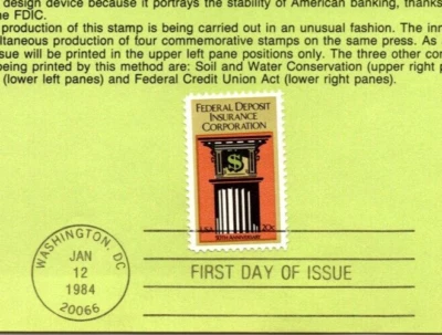 USPS FDC Federal Deposit Insurance Corporation FDIC $0.20 Stamp Scott #2071 - Image 1 of 2