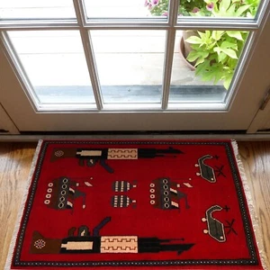 Red Afghan War Rugs - Hand Knotted by Afghan Artisans A 2' 11" x 2' ft - G27469 - Picture 1 of 3