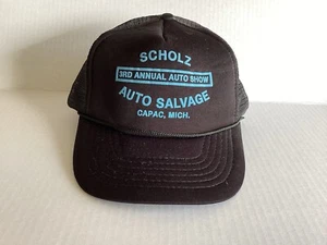 Vintage Scholz Auto Salvage Trucker Hat Capac Michigan SnapBack Mesh Black - Picture 1 of 12