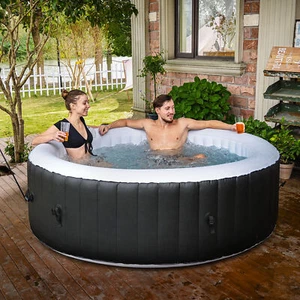 4 Person Inflatable Hot Tub with Full Accessories Blow Up Pool with Jets Black - Picture 1 of 10