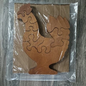 Neu Huhn Hahn Holz 14" handgefertigtes stehendes Puzzle Bauernhaus Dekor - Bild 1 von 7
