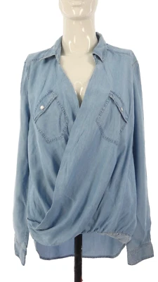Patrizia Pepe Denim Shirt Crossover Front Wrap Hi Low Unusual IT 42 UK 10 - Image 1 of 4